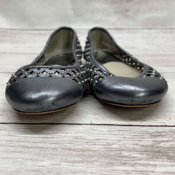 Michael Kors Silver Metallic Studded Leather Perforated Ballet Flats Size 5M - Picture 8 of 13
